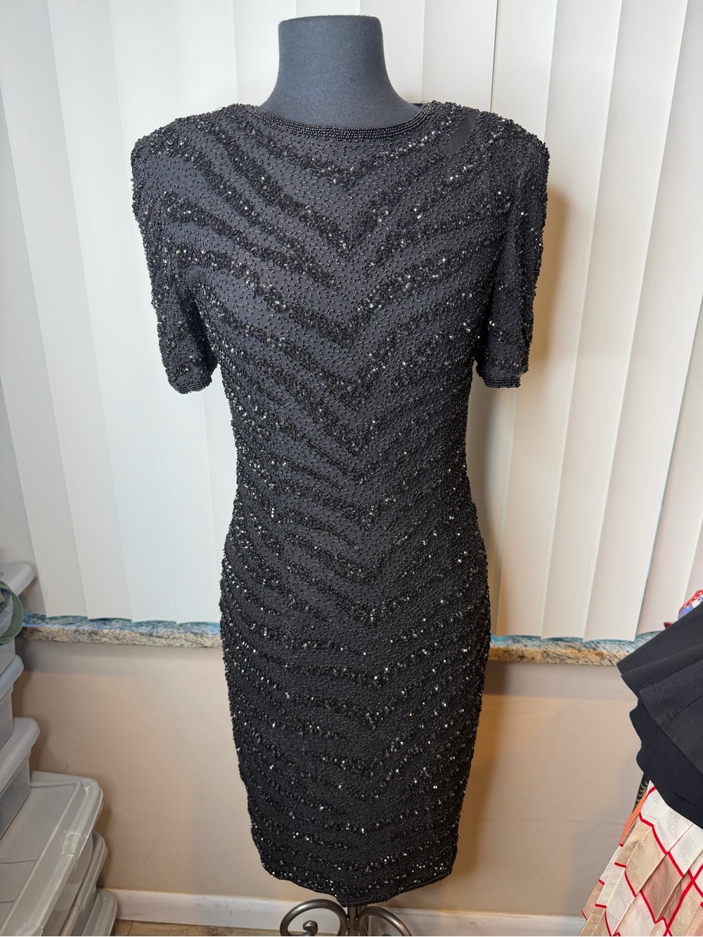 Niteline Black Beaded Silk Short-Sleeve Cocktail Dress Size 4